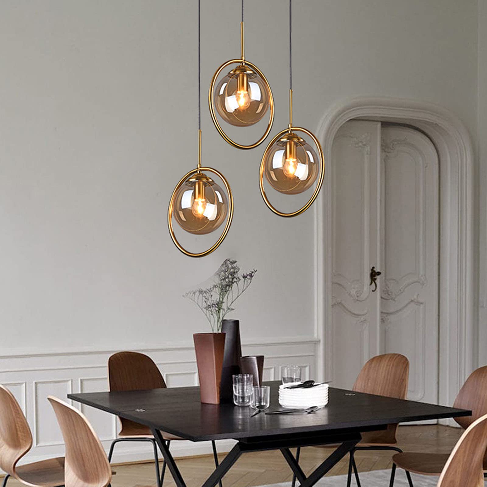 Debbte Industrial Vintage 3-Lights Pendant Lighting Fixture Brass